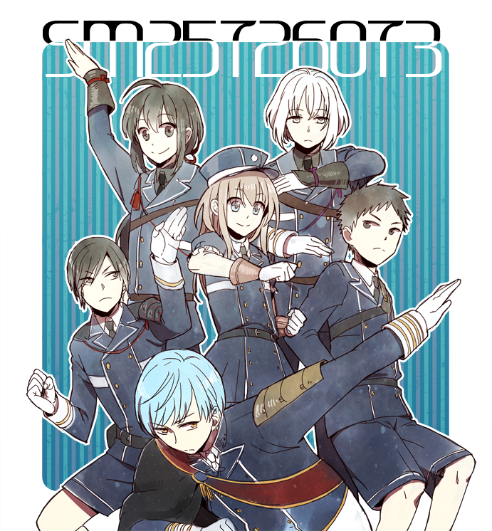 10s, 6+boys, ahoge, aqua_hair, armor, atsushi_toushirou, black_hair, blonde_hair