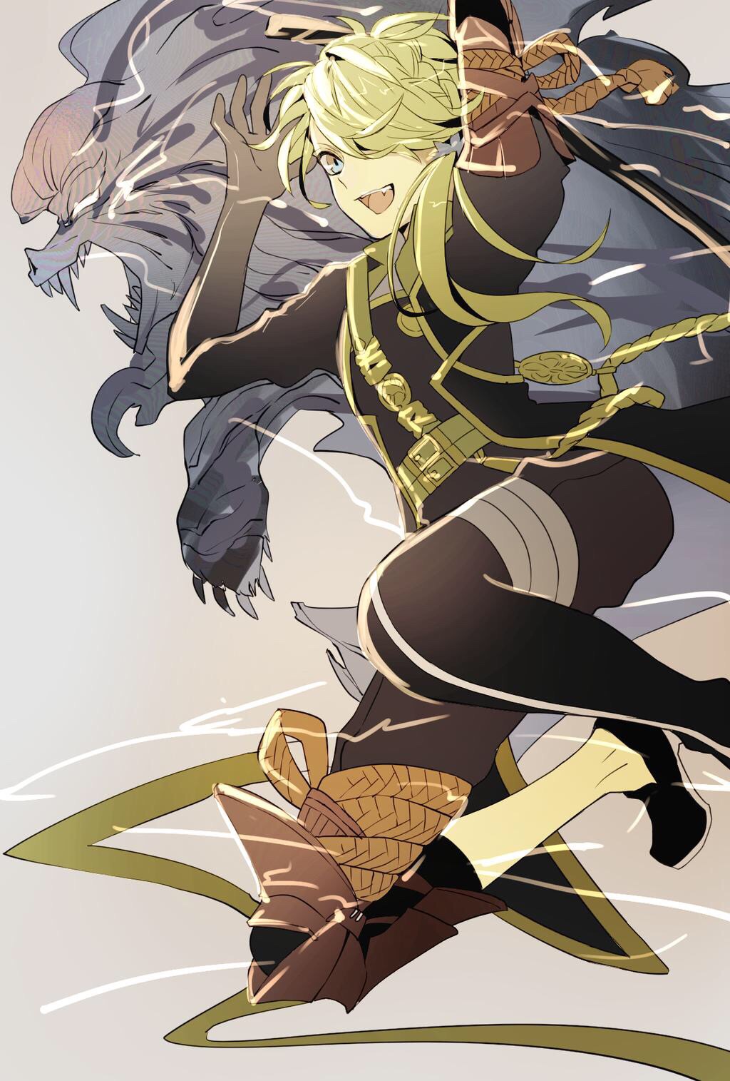 10s, 1boy, asasumiboochan, blonde_hair, blue_eyes, fang, hair_over_one_eye, highres