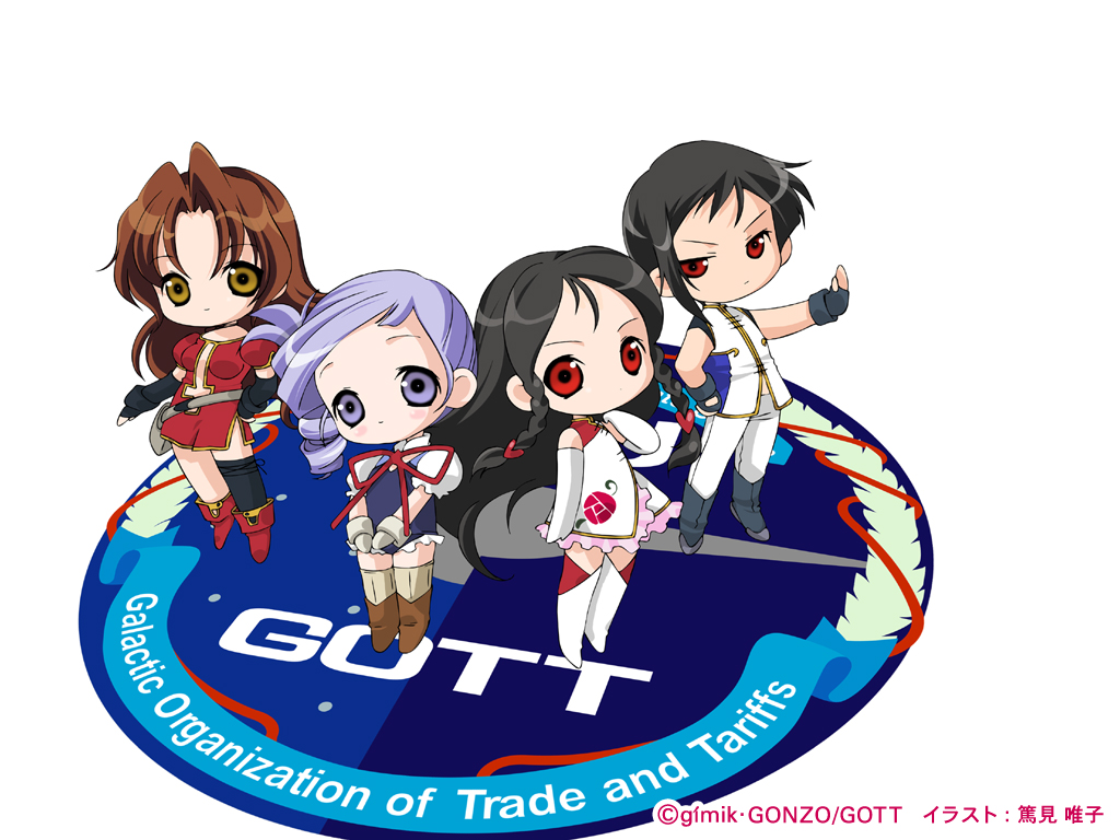 00s, 1boy, 3girls, chibi, china_dress, chinese_clothes, dress, eclair_(kiddy_grade)