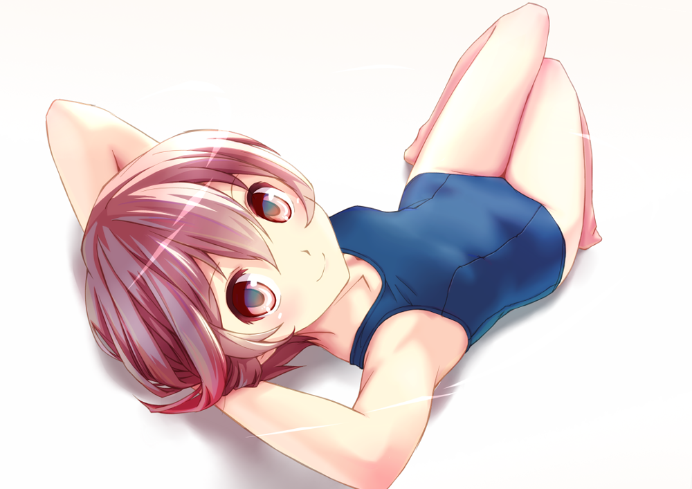 10s, 1girl, armpits, arms_behind_head, arms_up, bare_legs, bare_shoulders, brown_eyes
