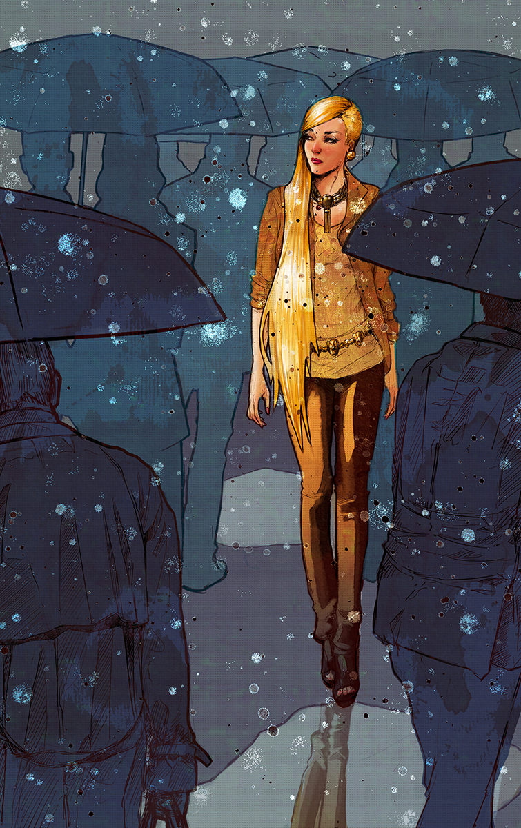 1girl, 2ne1, asymmetrical_hair, belt, blazer, blonde_hair, dara_(2ne1), earrings