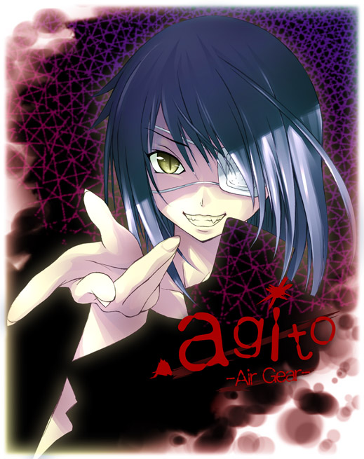 00s, 1boy, air_gear, androgynous, asymmetrical_hair, blood, blood_splatter, blue_hair