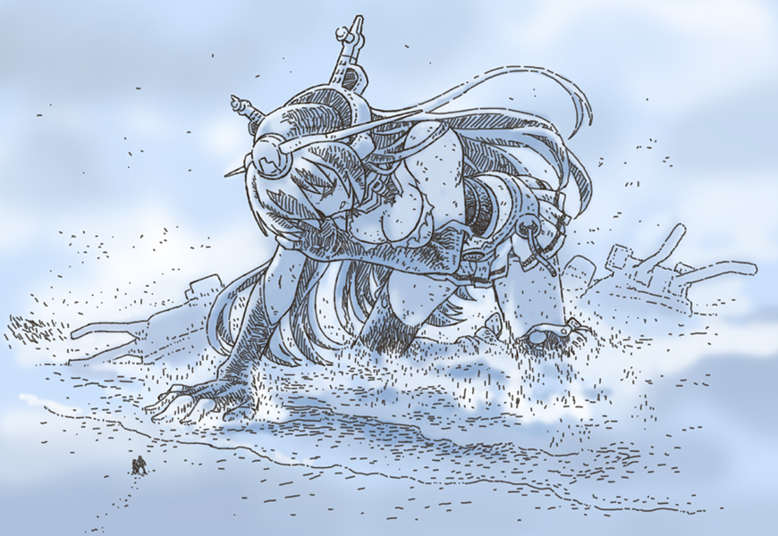 10s, 1girl, all_fours, beach, blue_hair, blue_theme, breasts, cleavage