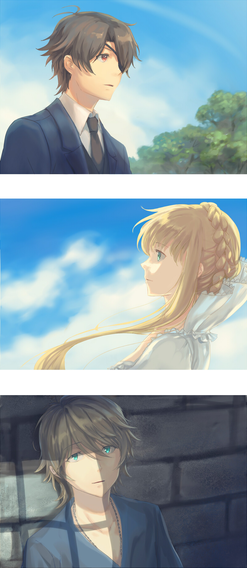 10s, 1girl, 2boys, aldnoah.zero, asseylum_vers_allusia, bad_id, bad_pixiv_id, blonde_hair