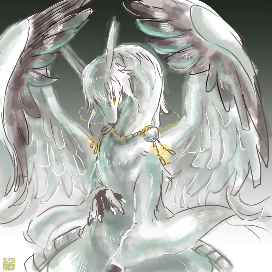 10s, animalization, artist_name, black_gloves, dragon, feathered_wings, gloves, hotathino