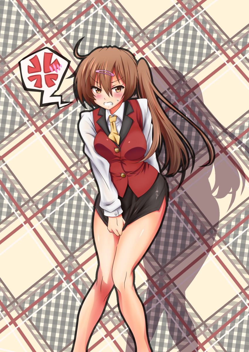 10s, 1girl, anger_vein, asm_(iambros), bare_legs, brown_eyes, brown_hair, chuunibyou_demo_koi_ga_shitai!