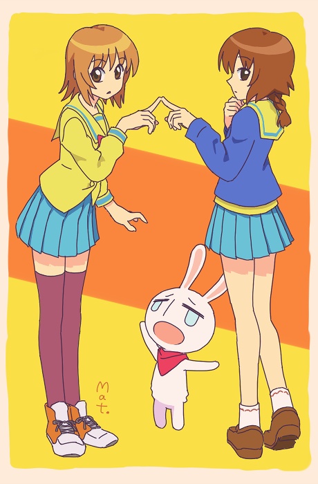 00s, 2girls, blouse, ichijou, mat., mesousa, momose_kurumi, multiple_girls