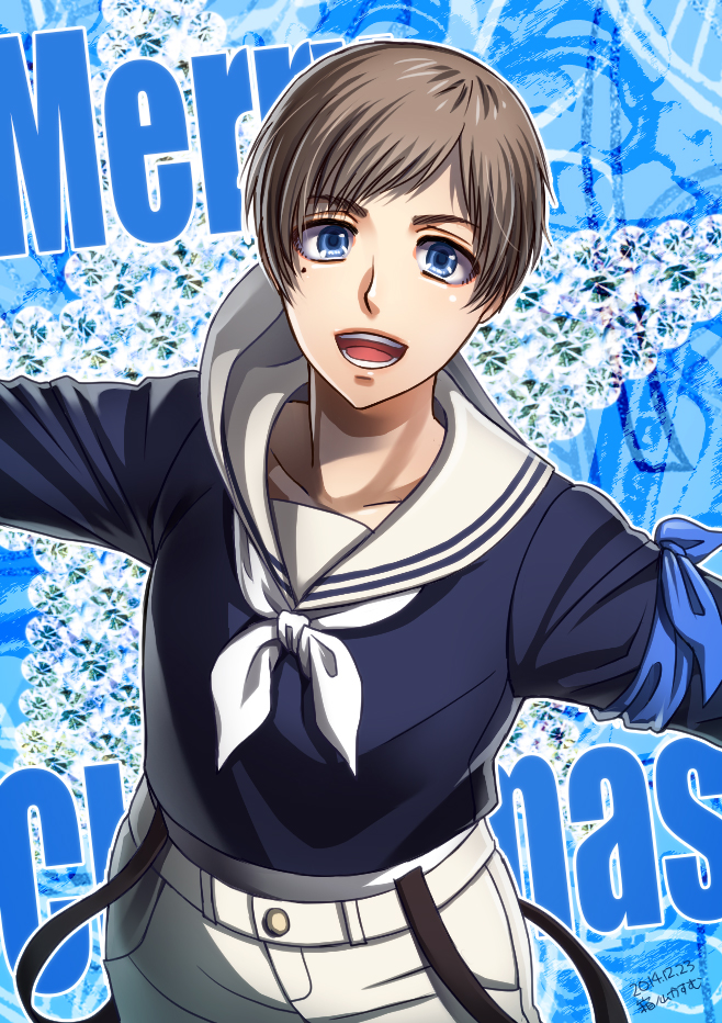 10s, 1boy, blonde_hair, blue_eyes, blush, hakonoyama, male_focus, merry_christmas