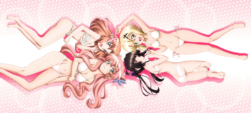 10s, 4girls, absurdres, akatsuki_kirika, ass, barefoot, bikini, black_hair