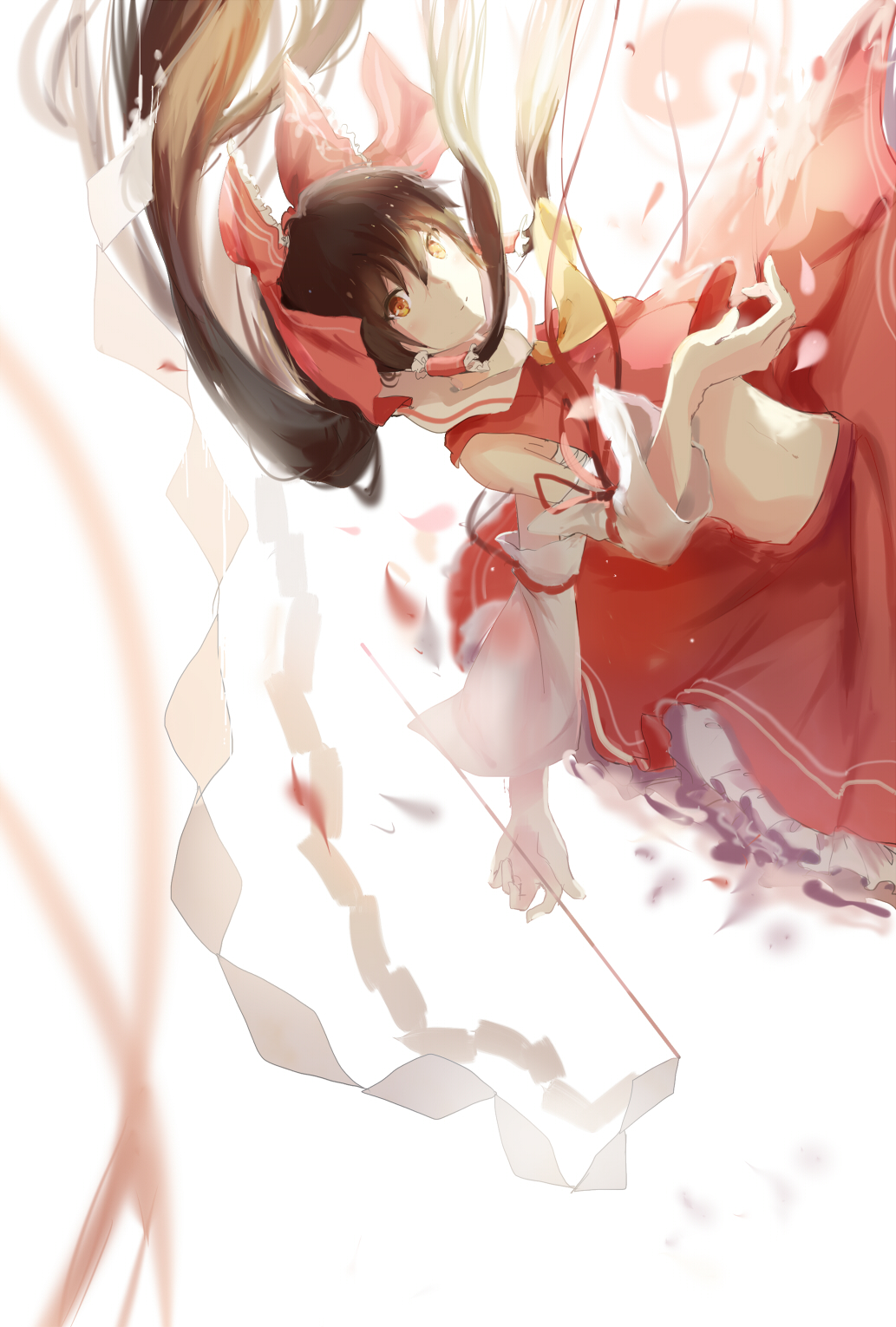 1girl, arm_ribbon, backlighting, bad_id, bad_pixiv_id, bow, brown_eyes, brown_hair