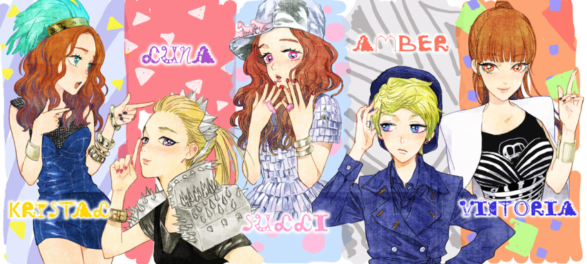 5girls, amber_liu, armor, baseball_cap, blonde_hair, bracelet, brown_eyes, brown_hair