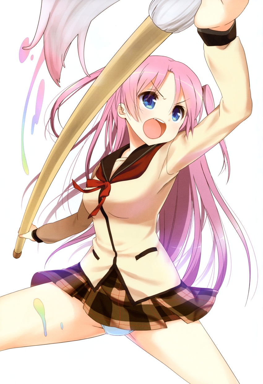 10s, 1girl, absurdres, art_brush, blue_eyes, blue_panties, cardigan, female_focus