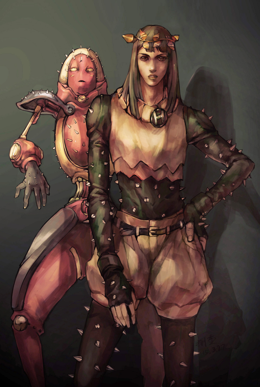 2boys, highres, i_am_a_rock_(stand), jojo_no_kimyou_na_bouken, jojolion, long_hair, male_focus, multiple_boys, shicewlysml, spikes, yagiyama_yotsuyu