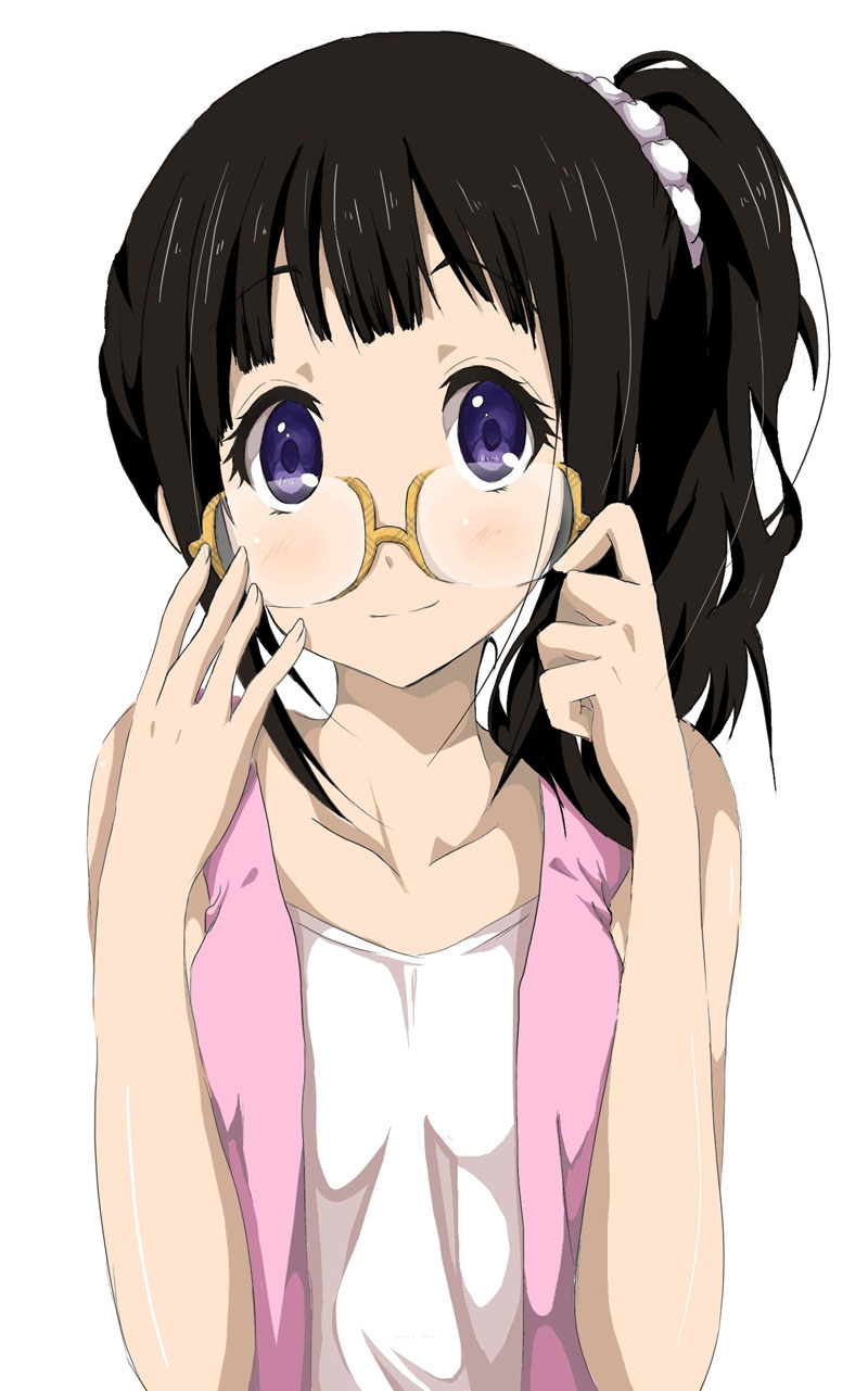 10s, 1girl, bespectacled, black_hair, casual, chitanda_eru, female_focus, glasses