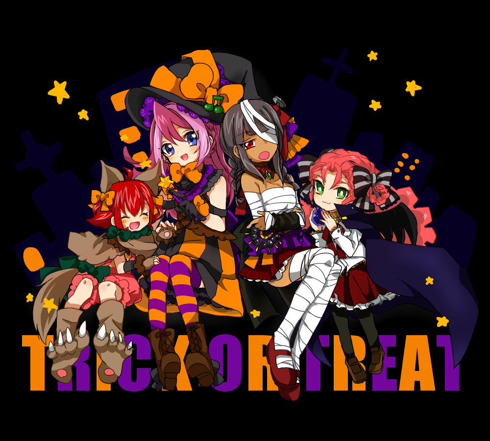 4girls, ayukawa_ayu, bad_id, bad_pixiv_id, bandages, halloween, hiiragi_yuzu, hochun_mieru, kotsu_masumi, multiple_girls, pantyhose, puruchino, thighhighs, yu-gi-oh!, yu-gi-oh!_arc-v