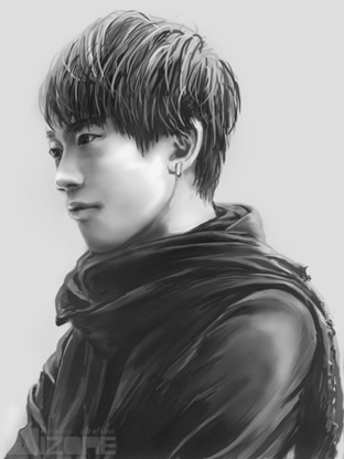 1boy, j-rock, l'arc~en~ciel, lowres, male_focus, monochrome, musician, realistic