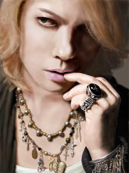 10s, 1boy, 2010, blonde_hair, bracelet, hair_over_one_eye, hyde_(l'arc~en~ciel), j-rock, jewelry, l'arc~en~ciel, male_focus, musician, necklace, photorealistic, realistic, ring, solo