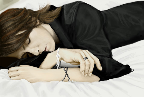1boy, black_shirt, bracelet, brown_hair, closed_eyes, hyde_(l'arc~en~ciel), j-rock, jewelry, l'arc~en~ciel, male_focus, musician, photorealistic, realistic, ring, shirt, sleeping, solo