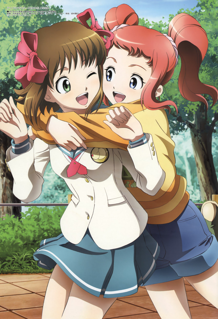 00s, 2girls, :d, ;d, absurdres, amami_haruka, amami_haruka_(idolmaster_xenoglossia), blazer