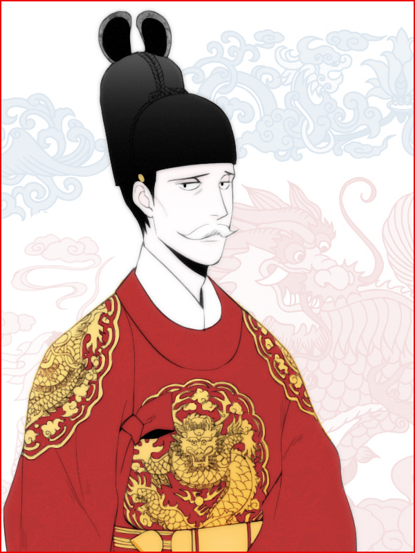 1boy, dragon, facial_hair, ikseongwan, male_focus, mustache, sitting, solo