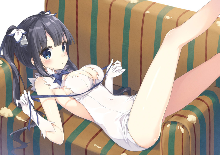 10s, 1girl, arm_ribbon, black_hair, blue_eyes, blush, bow, breasts