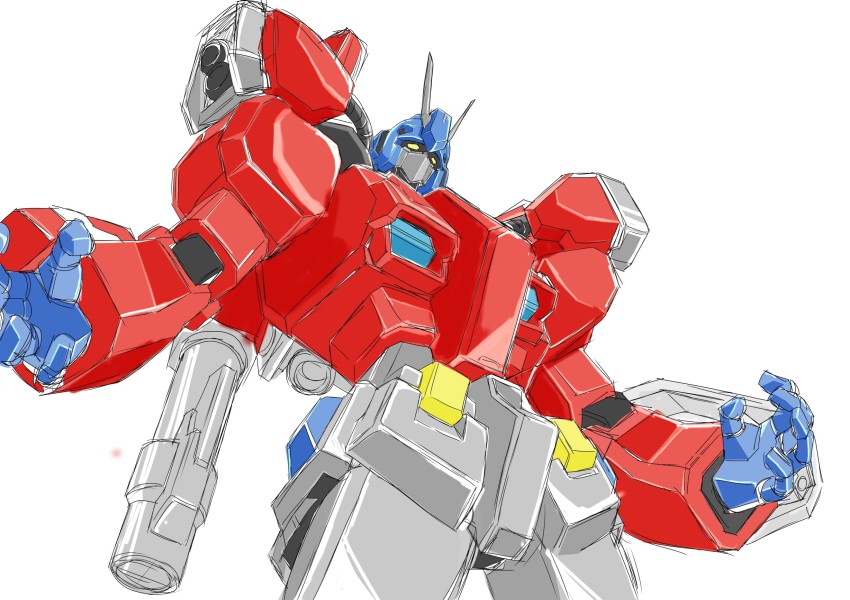 crossover, gundam, highres, mecha, optimus_prime, parody, pf-78-3a_gundam_amazing_red_warrior, robot, rx-78-2_gundam