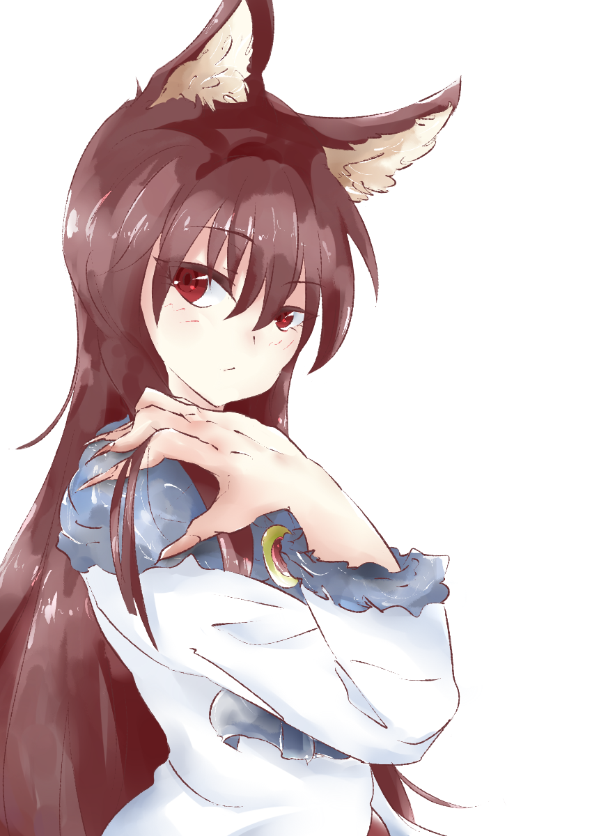 1girl, animal_ears, bad_id, bad_pixiv_id, brown_hair, dress, expressionless, fingernails