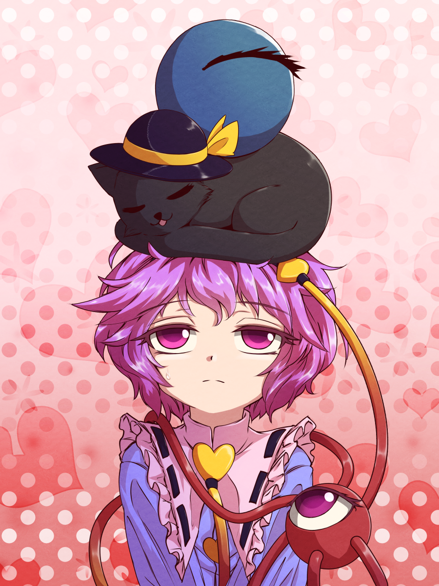 1girl, animal, animal_on_head, animalization, black_cat, blouse, cat, hat