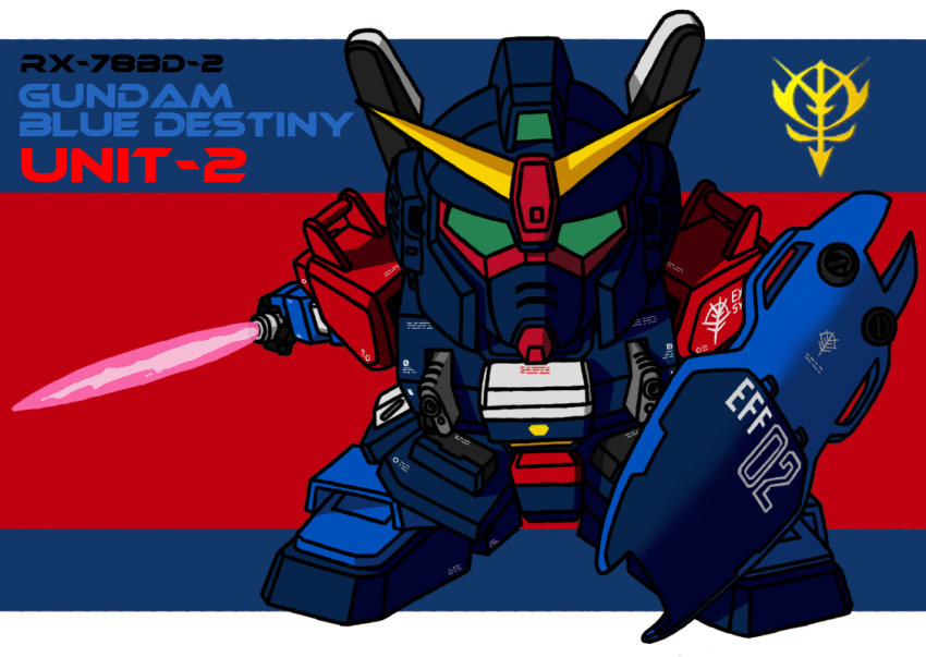blue_destiny_02, chibi, energy_sword, gundam, gundam_side_story:_the_blue_destiny, mecha, robot, shield