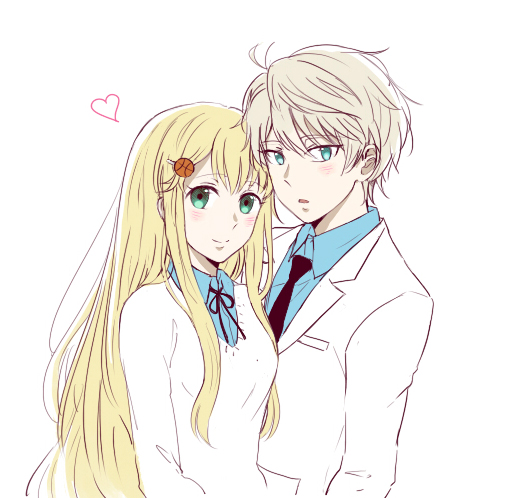 10s, 1boy, 1girl, aldnoah.zero, asseylum_vers_allusia, basketball_hairclip, blonde_hair, cosplay