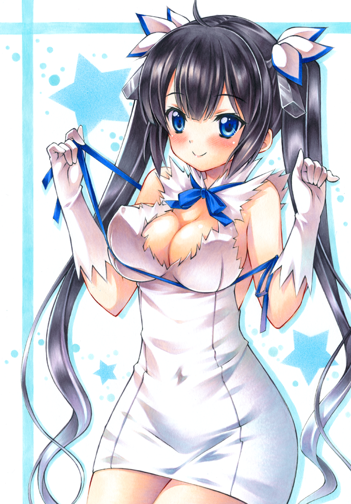 10s, 1girl, arm_ribbon, bad_id, bad_pixiv_id, black_hair, blue_eyes, blush