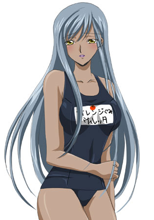 00s, code_geass, dark_skin, lowres, name_tag, one-piece_swimsuit, school_swimsuit, silver_hair