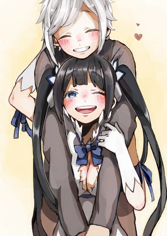 10s, 1boy, 1girl, arm_ribbon, bad_id, bad_pixiv_id, bell_cranel, black_hair