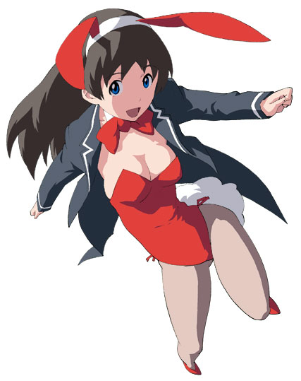 animal_ears, breasts, cleavage, detached_collar, fake_animal_ears, full_body, kamiya_ron, pantyhose