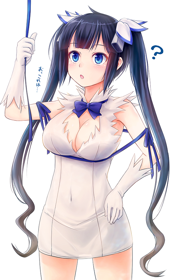 10s, 1girl, ?, arm_ribbon, bare_shoulders, black_hair, blue_eyes, blush