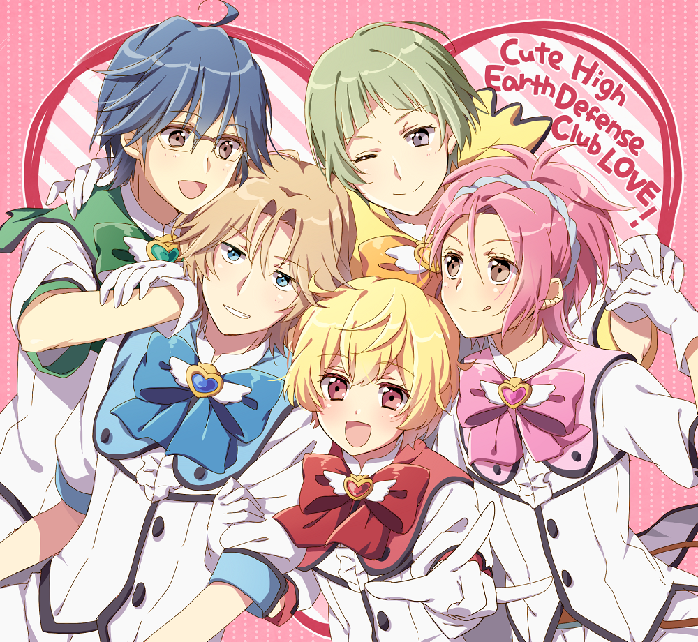 10s, 5boys, :p, ahoge, binan_koukou_chikyuu_bouei-bu_love!, blonde_hair, blue_eyes, blush