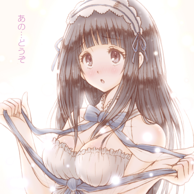 10s, 1girl, black_hair, bluez, chitanda_eru, frills, hyouka, long_hair