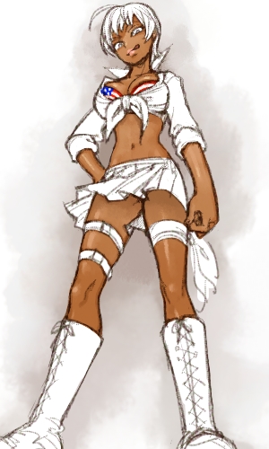 10s, 1girl, ahoge, american_flag, american_flag_bikini, american_flag_print, bikini, bikini_top_only