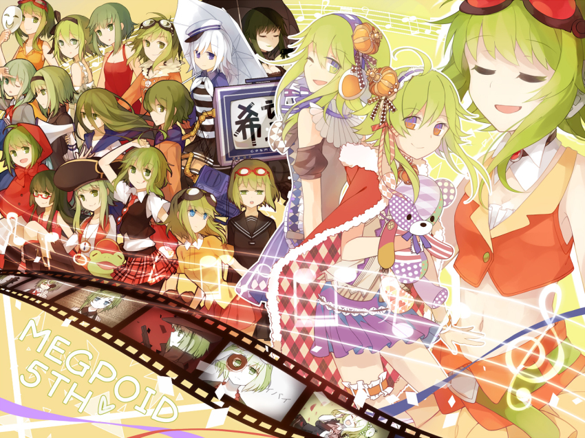 1girl, 6+girls, aitai_(vocaloid), alternate_eye_color, alternate_hair_color, alternate_hair_length, alternate_hairstyle, ama_no_jaku_(vocaloid)