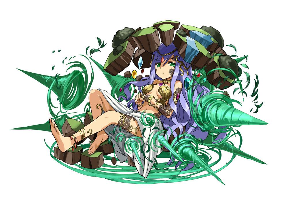 1girl, adachi_yousuke, anklet, barefoot, breasts, circlet, cleavage, diamond_(shape)