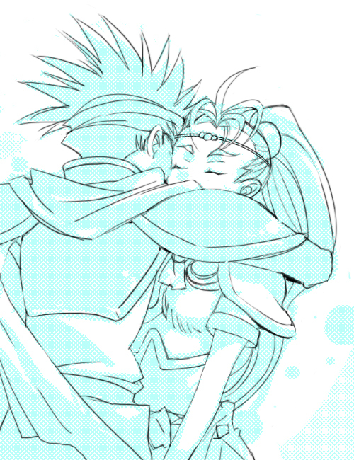 1boy, 1girl, closed_eyes, headband, hetero, hinata_neko, hug, long_hair