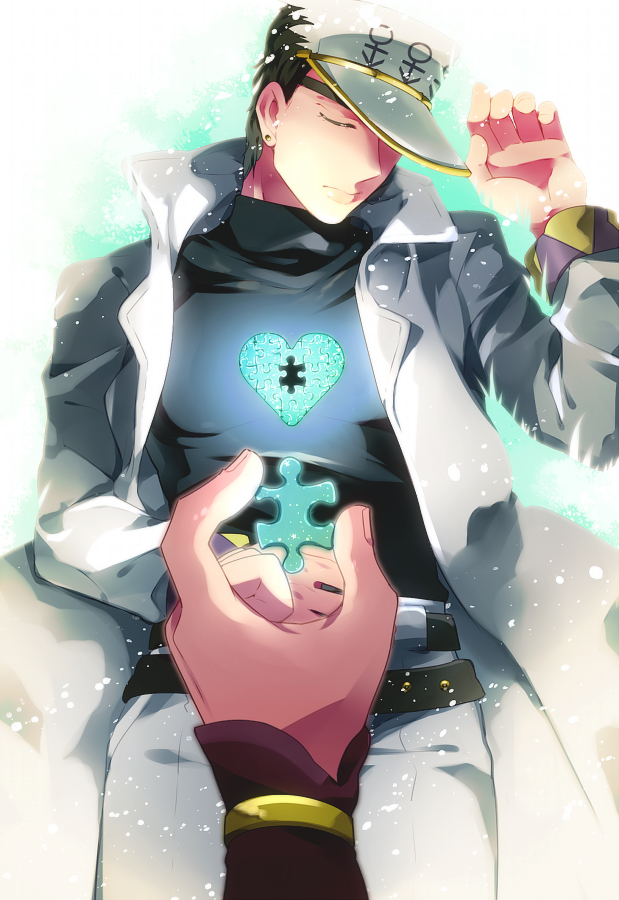 1boy, closed_mouth, crystal, closed_eyes, hat, heart, jojo_no_kimyou_na_bouken, kazumi_(uta915)