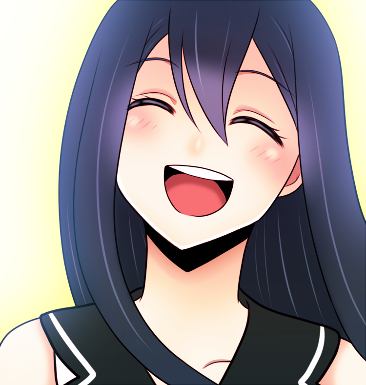 10s, 1girl, :d, aibi12634761, bad_id, bad_pixiv_id, blue_hair, closed_eyes, facing_viewer, female_focus, gokukoku_no_brynhildr, happy, kuroha_neko, long_hair, open_mouth, portrait, smile, solo