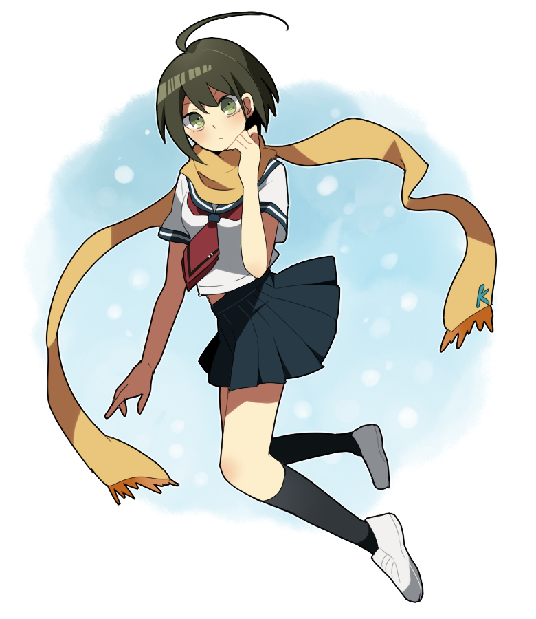 10s, 1girl, ahoge, black_socks, blue_skirt, danganronpa_(series), danganronpa_another_episode:_ultra_despair_girls, female_focus