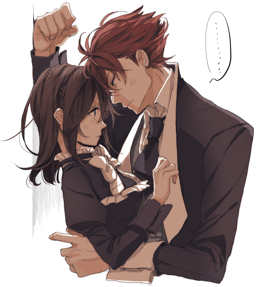 ..., 1boy, 1girl, anger_vein, bad_id, bad_pixiv_id, black_hair, brown_hair