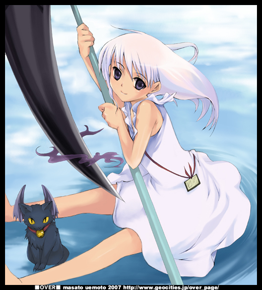 00s, 1girl, bell, black_cat, cat, collar, daniel, daniel_(shinigami_no_ballad)