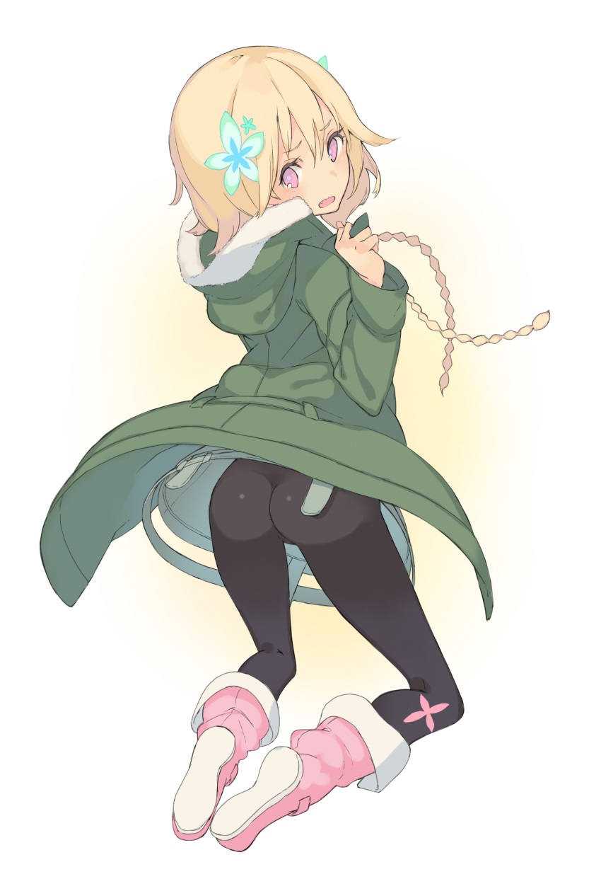 10s, 1girl, absurdres, ass, blonde_hair, boots, brown_eyes, fang