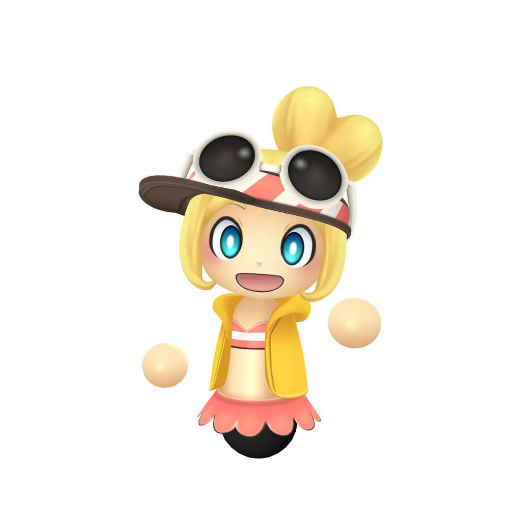 1girl, bikini, bikini_top_only, blonde_hair, blue_eyes, blush, copella_(surechigai_fishing), coraline_(ultimate_angler)