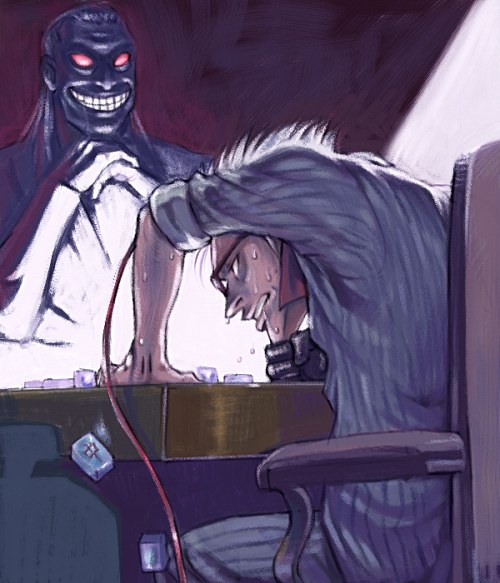 2boys, :d, akagi, akagi:_yami_ni_oritatta_tensai, board_game, chair, clenched_teeth, cowboy_shot, formal_clothes, fukumoto_mahjong, grin, hirayama_yukio, long_sleeves, mahjong, mahjong_tile, male_focus, monster, multiple_boys, nise_akagi, open_mouth, parted_lips, pinstripe_pattern, pinstripe_suit, silver_hair, sitting, smile, spiked_hair, striped, suit, sweat, table, teeth, washizu_iwao