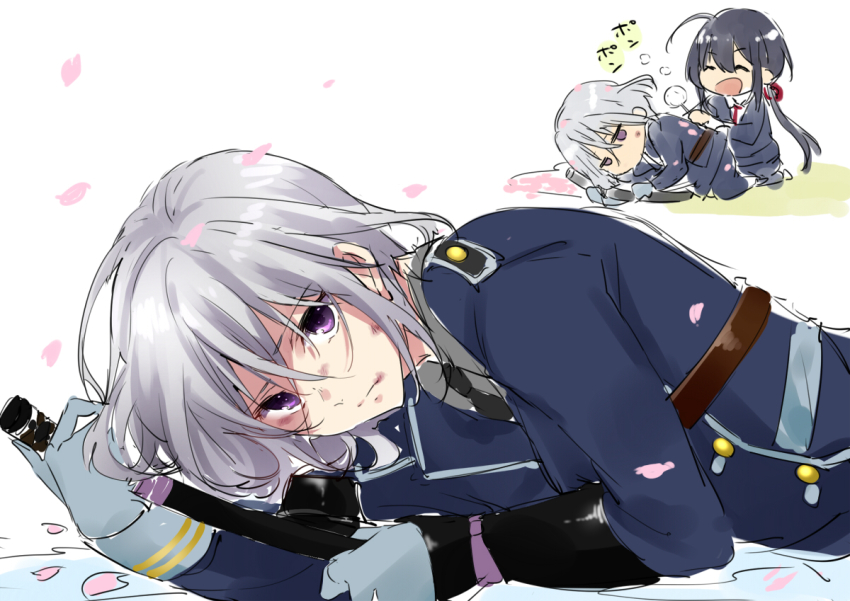 10s, 2boys, ^_^, ahoge, black_hair, chibi, closed_eyes, gloves